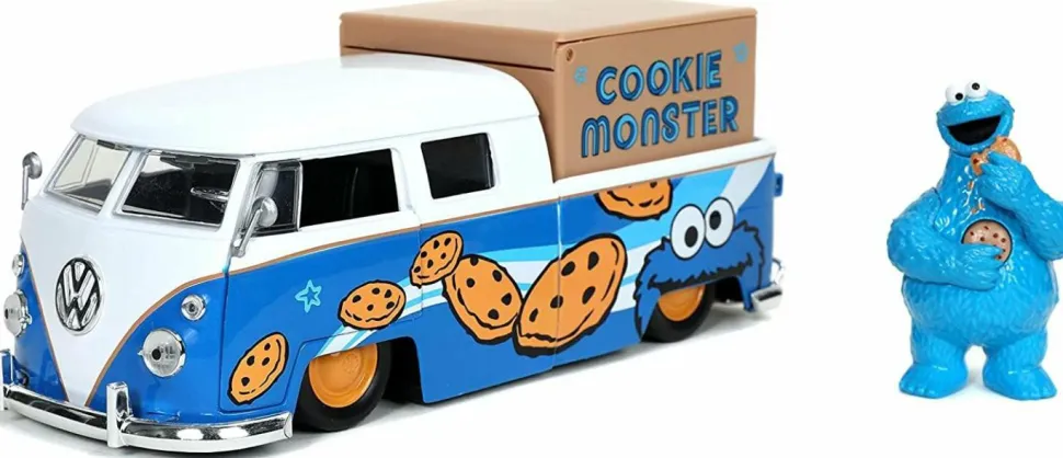 Sesame Street - Cookie Monster with 1962 Volkswagen Bus Pickup 1/24th Scale Hollywood Rides Die-Cast Vehicle Replica