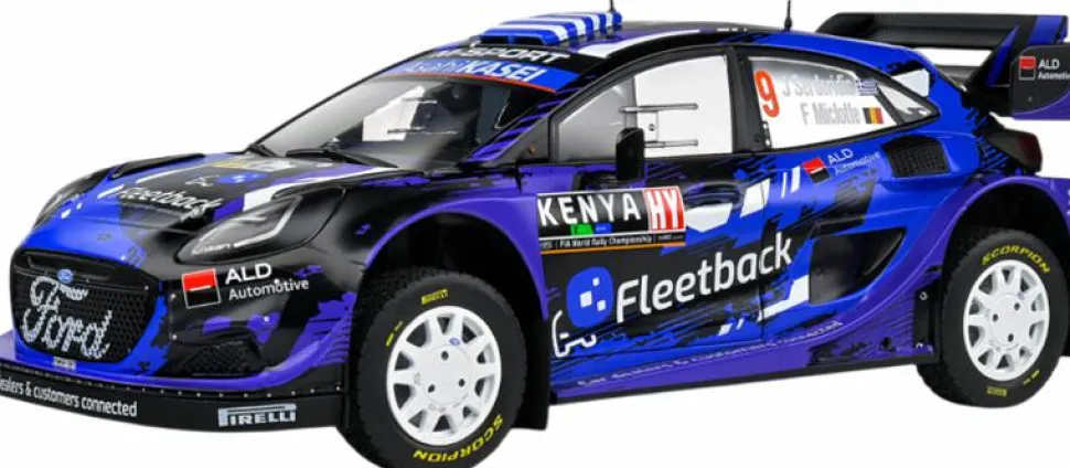 Solido Cars - Blue Ford Puma Rally1 Hybrid (#9 Serderidis / Miclotte 2022 Kenya Safari Rally) 1/18th Scale Die-Cast Vehicle Replica