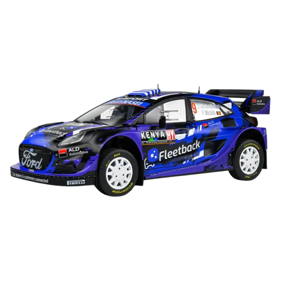 Solido Cars - Blue Ford Puma Rally1 Hybrid (#9 Serderidis / Miclotte 2022 Kenya Safari Rally) 1/18th Scale Die-Cast Vehicle Replica