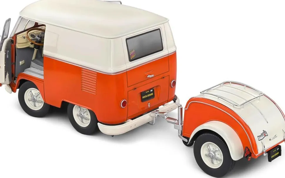 Solido Cars - Orange & White 1950 Volkswagon Kool Kombi 1/18th Scale Die-Cast Vehicle Replica