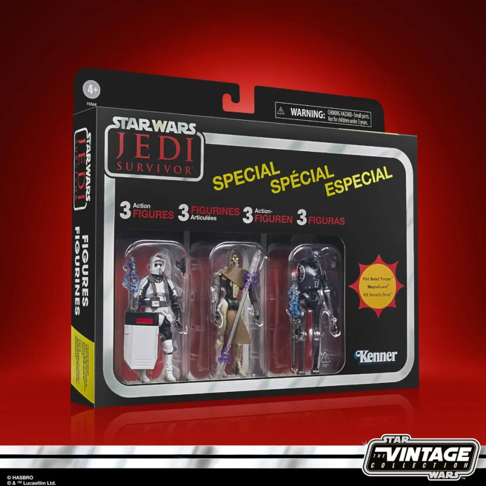 Star Wars Jedi: Survivor - Riot Scout Trooper, MagnaGuard & KX Security Droid Gaming Greats Vintage Collection Kenner 3.75” Scale Action Figure 3-Pack
