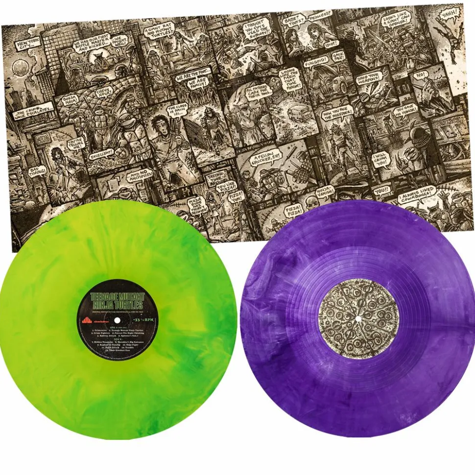 Teenage Mutant Ninja Turtles (1990) - Original Motion Picture Score by John DuPrez 2xLP Vinyl Record (Ninja Turtle Green & Shredder Purple Swirl Coloured Vinyl)