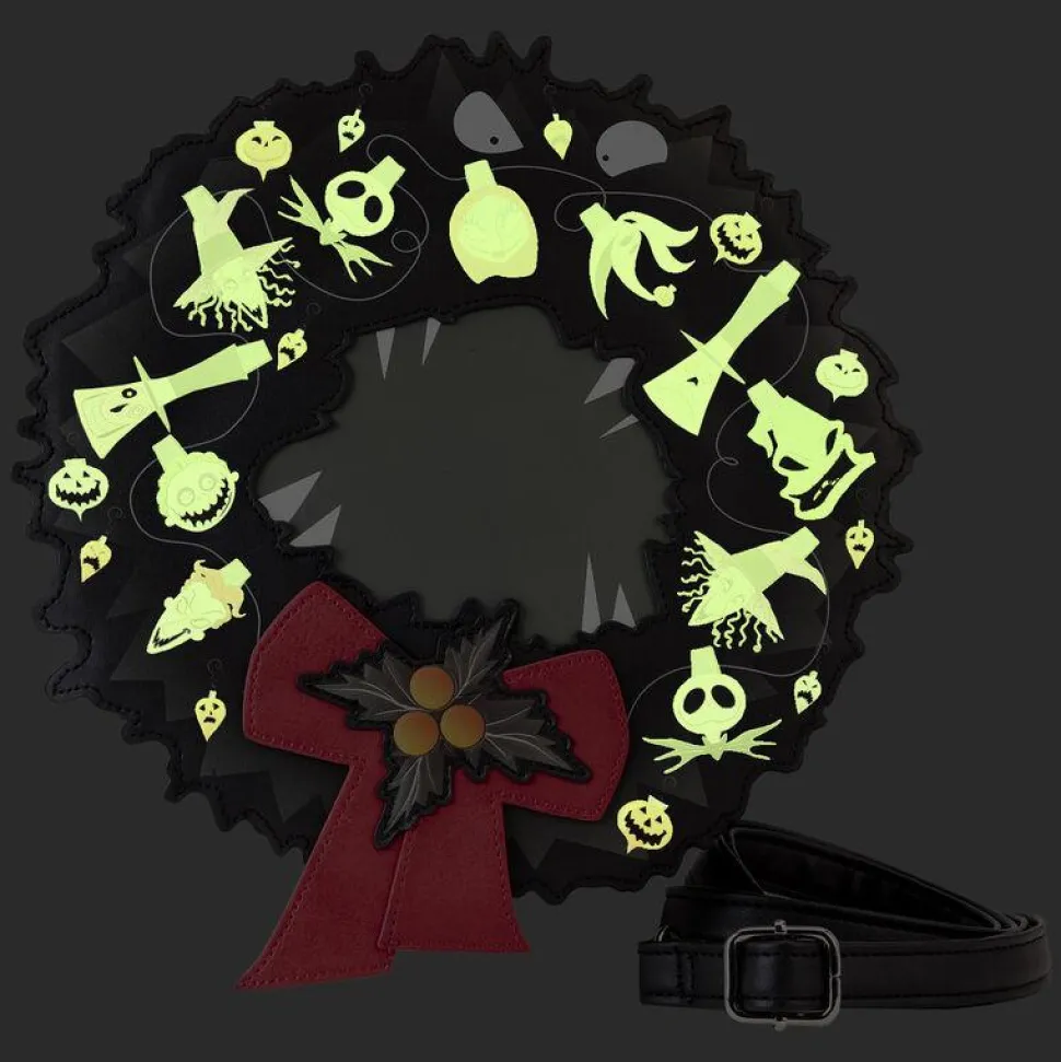 The Nightmare Before Christmas - Wreath String Lights Glow in the Dark 9" Faux Leather Crossbody Bag