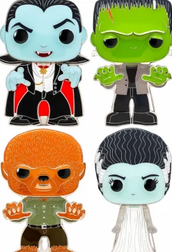Universal Monsters - Dracula, Frankenstein, Wolfman & Bride of Frankenstein 4" Pop! Enamel Pin Bundle (Set of 4)